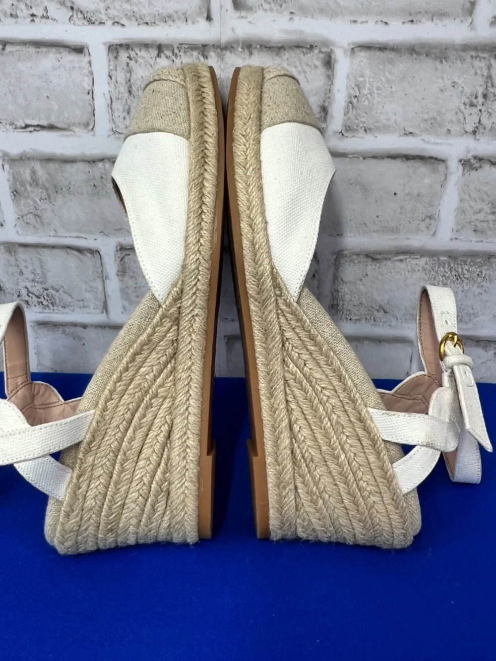 COLE HAAN • Canvas Espadrille Wedge Sandals Ivory Natural Size 10B